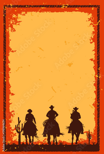 Silhouette of three cowboys riding horses banner, Vector