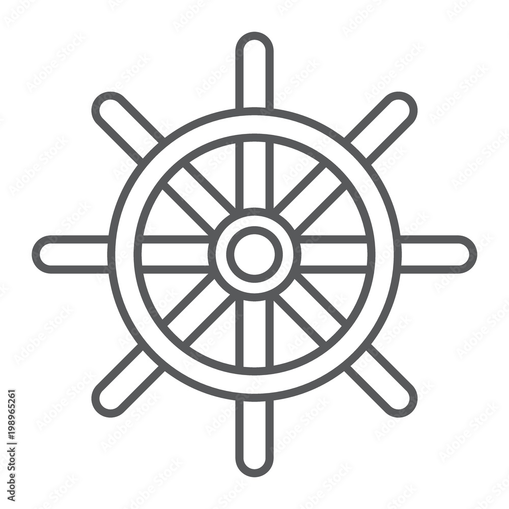 Ship Steering Wheel thin line icon, navigator and geography, travel sign vector graphics, a linear pattern on a white background, eps 10. Ship Steering Wheel thin line icon, navigator and geography, travel sign vector graphics, a linear pattern on a white background, eps 10.