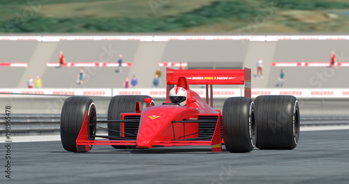 Red Racing Car Crossing Finish Line And Winning The Race - High Quality 3D Rendering With Camera Depth Of Field