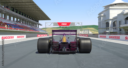 Racing Car Crossing Finish Line And Winning The Race - High Quality 3D Rendering © Yucel Yilmaz