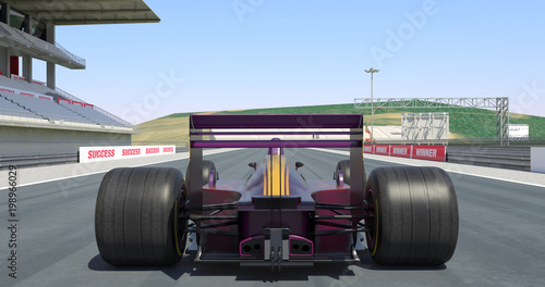 Racing Car Crossing Finish Line And Winning The Race - High Quality 3D Rendering