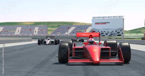Racing Cars Getting Ready For Racing - High Quality 3D Rendering With Environment