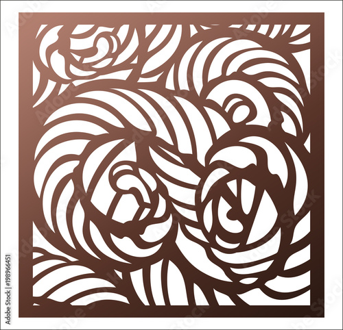 Laser cutting square panel. Openwork abstract pattern with doodles. Vector design template for paper cutting, wood, metal and woodcut.