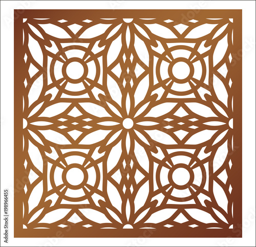 Laser cutting square panel. Openwork floral pattern with mandala. Perfect for gift box silhouette ornament, gate  or coaster.