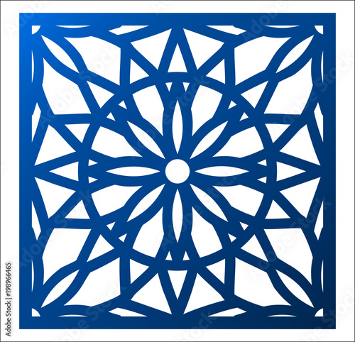Laser cutting square panel. Openwork floral pattern with mandala. Perfect for gift box silhouette ornament, wall art, screen, panel fence, partition, gate  or coaster.