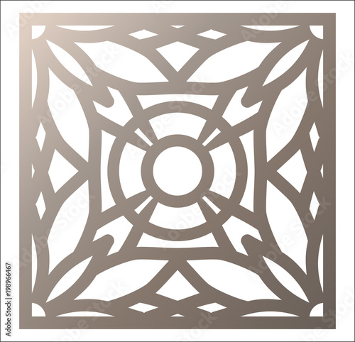 Laser cutting square panel. Openwork floral pattern with mandala. Perfect for gift box silhouette ornament, wall art, screen, panel fence, partition, gate  or coaster.