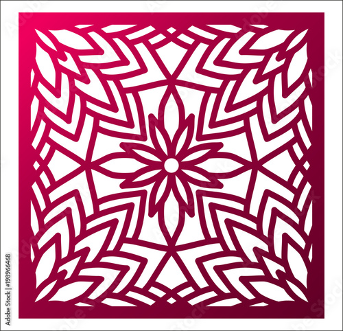 Laser cutting square panel. Openwork floral pattern with mandala. Perfect for gift box silhouette ornament, wall art, screen, panel fence, partition, gate  or coaster.