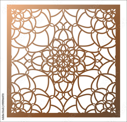 Laser cutting square panel. Openwork floral pattern with mandala. Perfect for gift box silhouette ornament, wall art, screen, panel fence, partition, gate  or coaster.