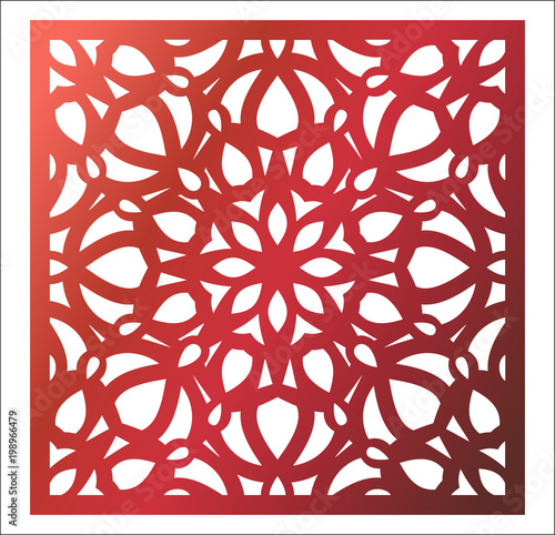 Laser cutting square panel. Openwork floral pattern with mandala. Perfect for gift box silhouette ornament, wall art, screen, panel fence, partition, gate  or coaster.