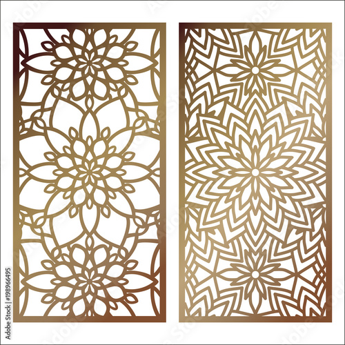 Set of Vector Laser cut panel. Pattern template for decorative panel. Wall panels or partition. Jigsaw die cut ornaments. Lacy cutout silhouette stencils. 