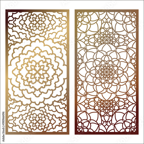 Set of Vector Laser cut panel. Pattern template for decorative panel. Wall panels or partition. Stock vector.