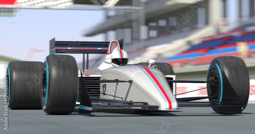 White Racing Car Getting Ready For Racing With Depth Of Field - High Quality 3D Rendering With Environment © Yucel Yilmaz