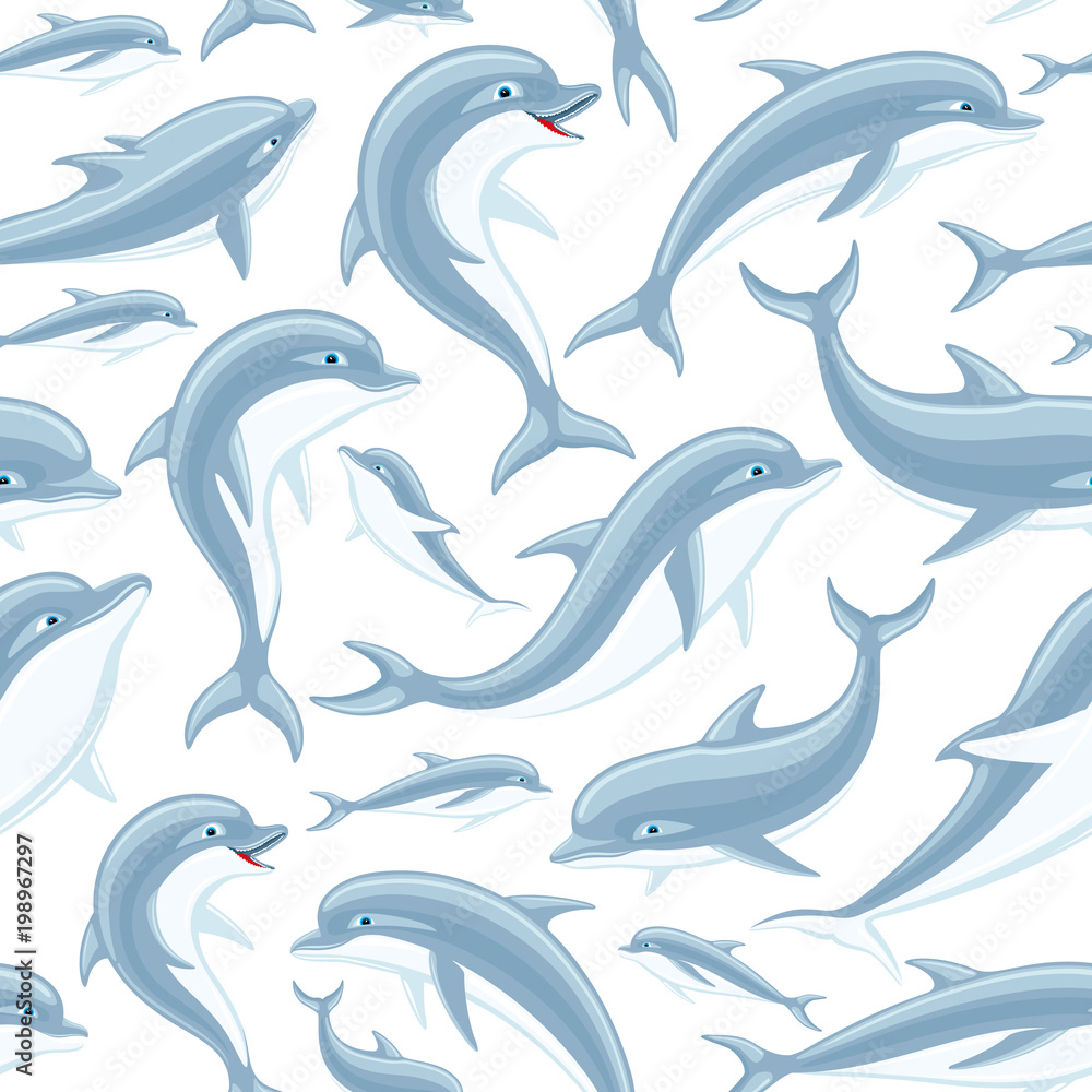 Naklejka premium Pattern with cute dolphins for seamless background.