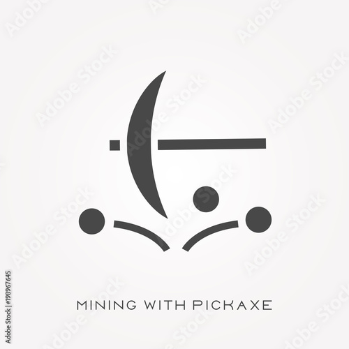 Silhouette icon mining with pickaxe