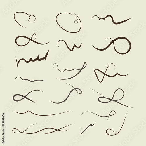 Vector Hand drawn decorative curls, swirls, dividers collection. Ink illustration. Decorative border and frame set. Design elements.
