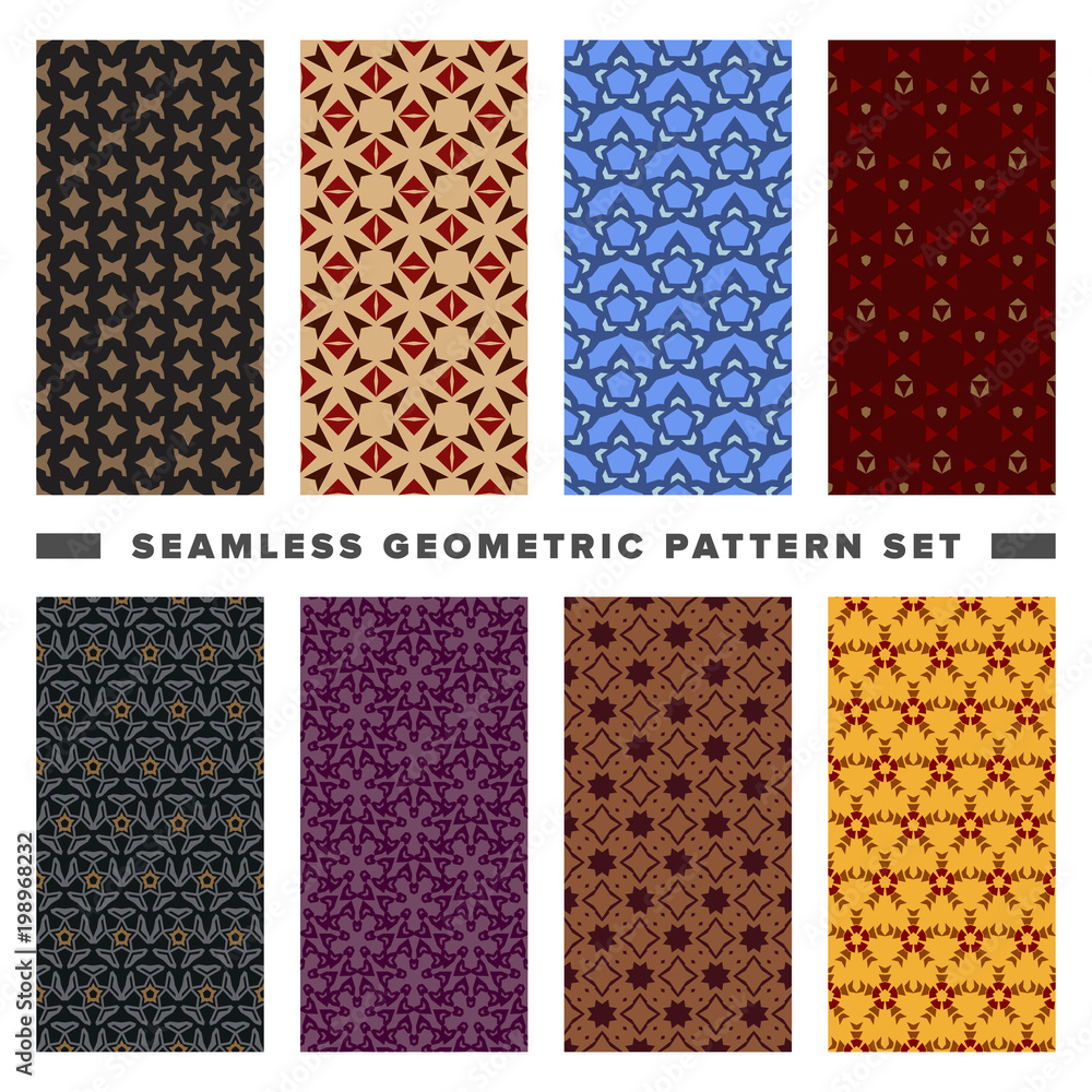 Set of seamless decorative geometric shapes pattern Set of seamless decorative geometric shapes pattern
