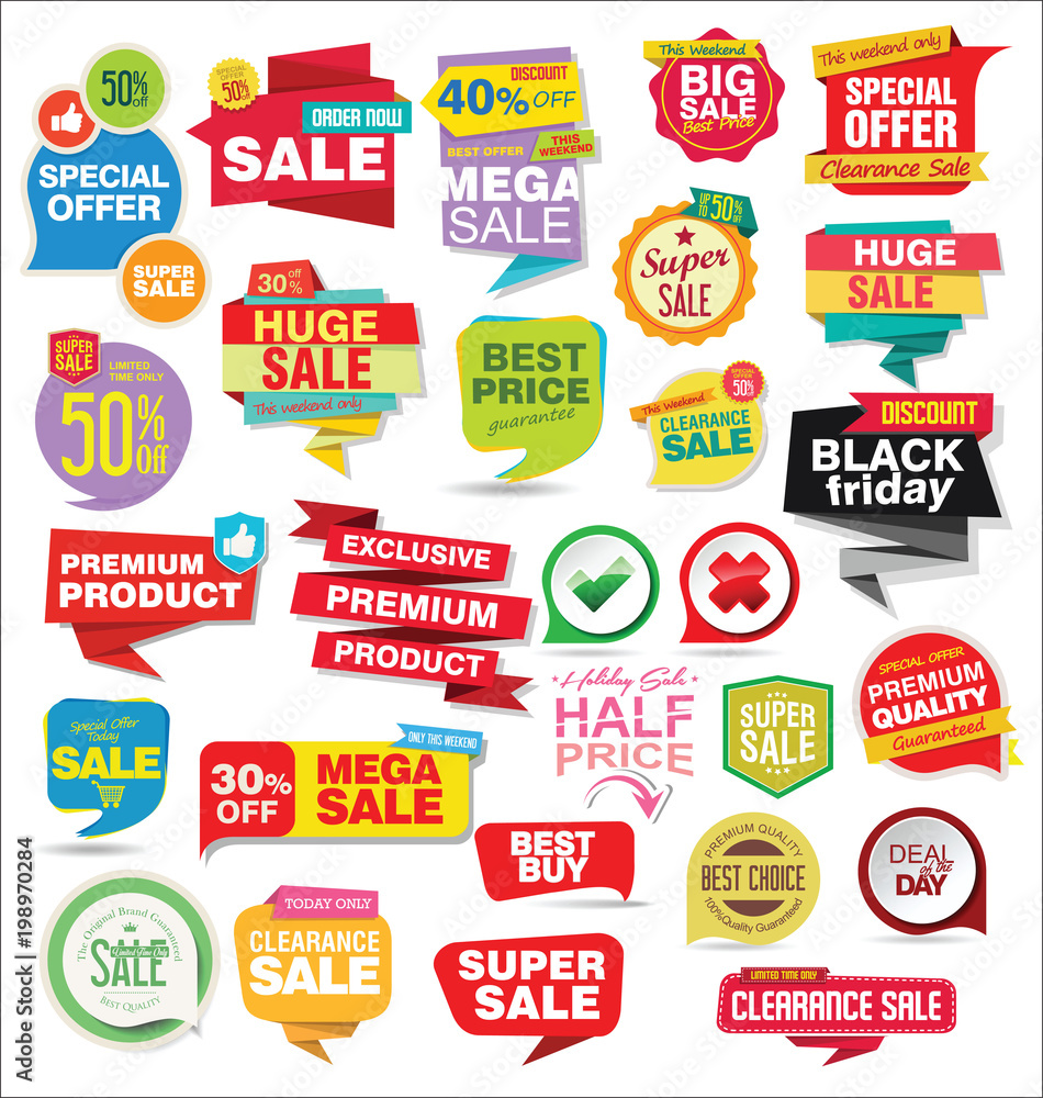 Modern sale stickers and tags colorful collection 