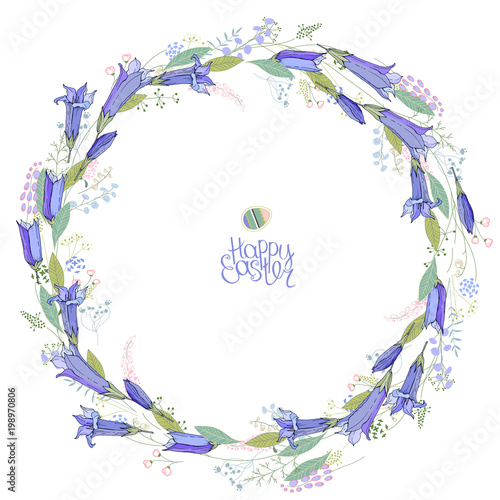Round floral garland with bluebell flowers. Decoration for wedding and romantic design
