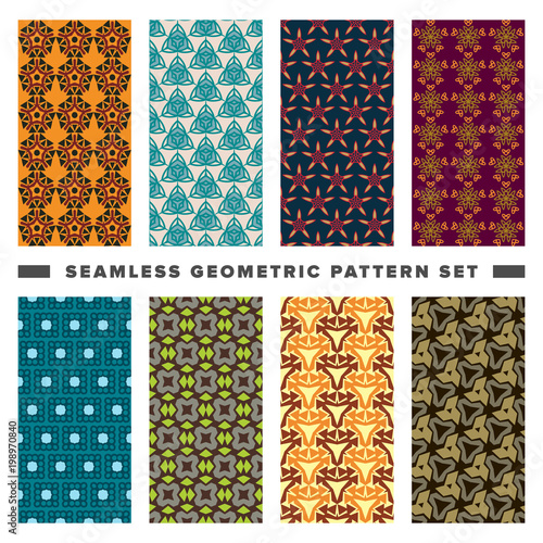 Set of seamless decorative geometric shapes pattern