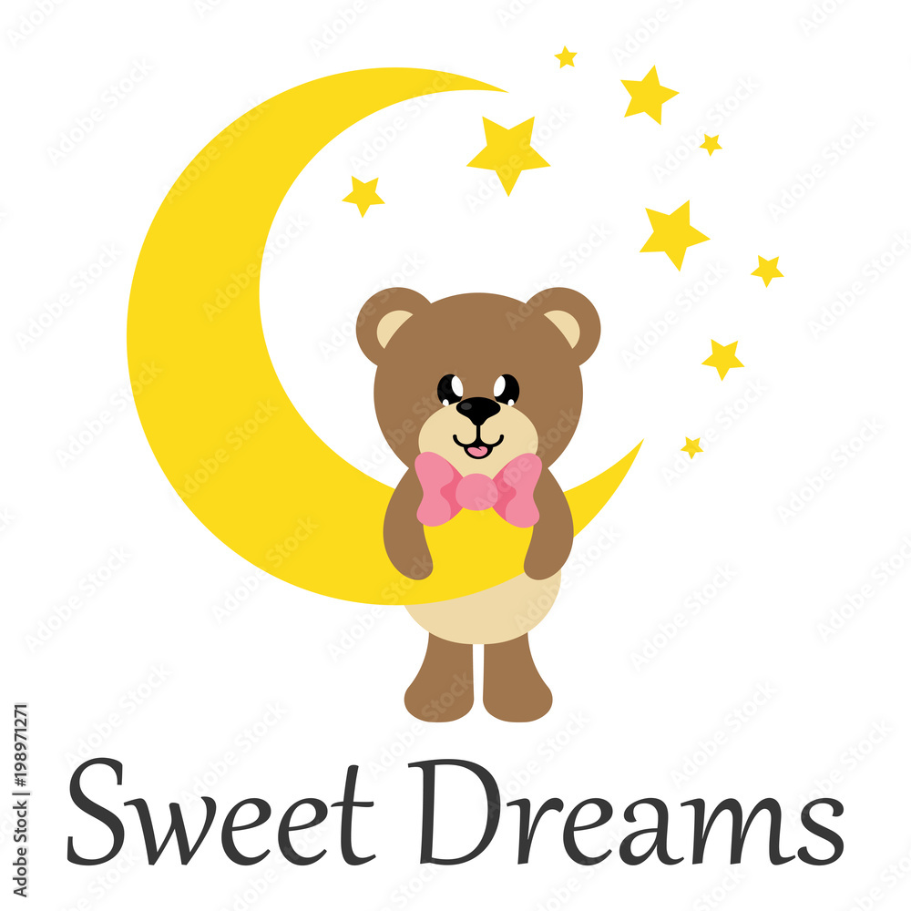 Obraz cartoon cute bear with tie and moon with text