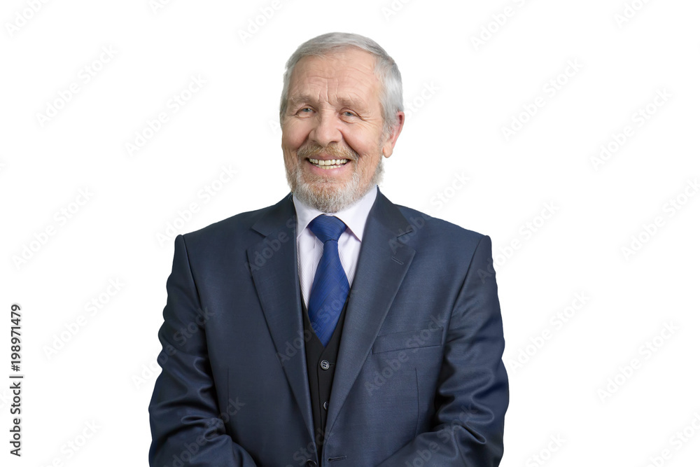 Portrait of smiling senior businessman. Old man in suit in white isolated background. Portrait of smiling senior businessman. Old man in suit in white isolated background.
