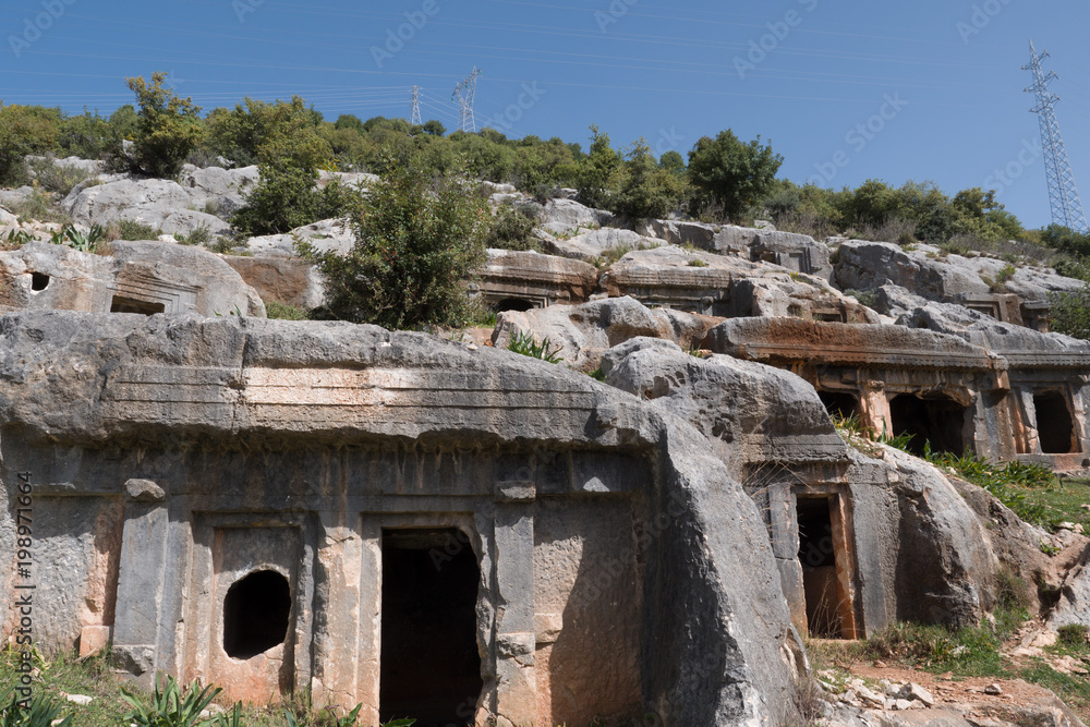 Tomb of the ancient cemetery, Limyra, Turkey.