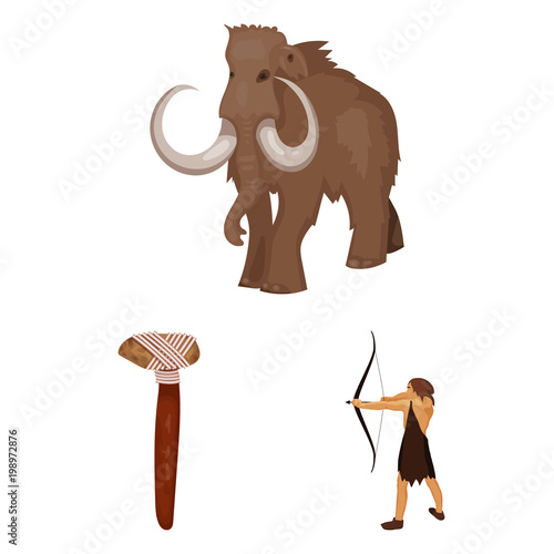 Life in the Stone Age cartoon icons in set collection for design. Ancient people vector symbol stock web illustration.