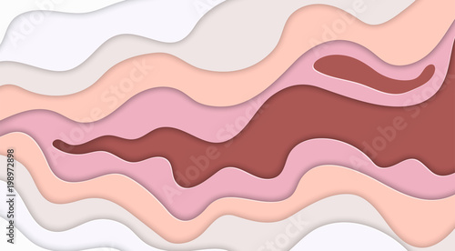 Paper art cartoon abstract waves in realistic trendy craft style. Modern origami design template. Concept inspiration or idea for your projects. Vector illustration.