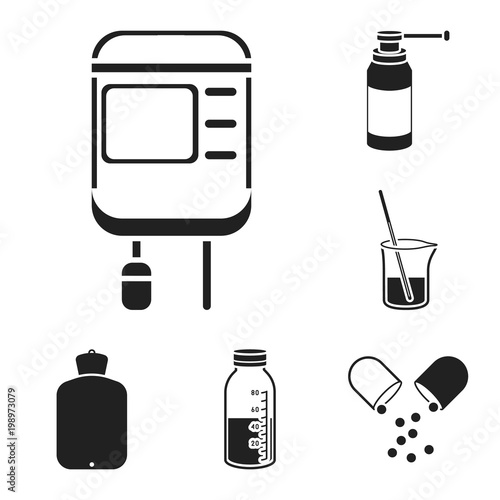 Medicine and treatment black icons in set collection for design. Medicine and equipment vector symbol stock web illustration.
