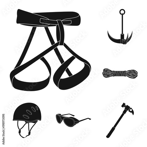 Mountaineering and climbing black icons in set collection for design. Equipment and accessories vector symbol stock web illustration.