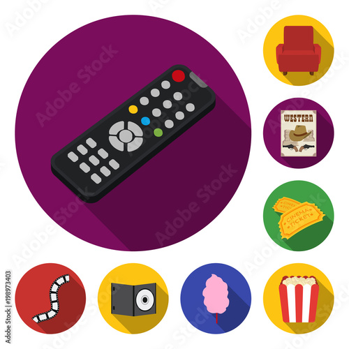 Films and cinema flat icons in set collection for design.Movies and Attributes vector symbol stock web illustration.