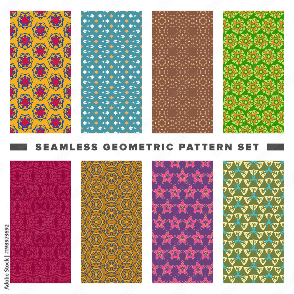Set of seamless decorative geometric shapes pattern Set of seamless decorative geometric shapes pattern