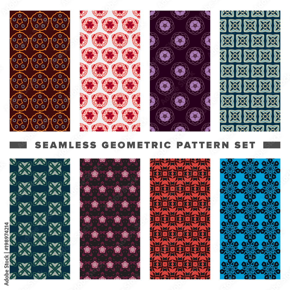Set of seamless decorative geometric shapes pattern Set of seamless decorative geometric shapes pattern