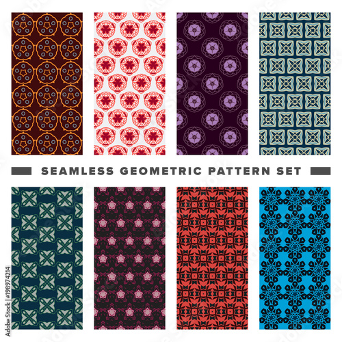 Set of seamless decorative geometric shapes pattern