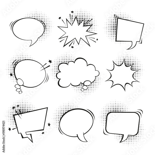 Collection of empty pop art retro bubble speach 
