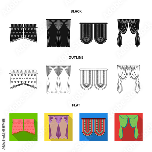 Curtains, stick, cornices, and other web icon in black,flat,outline style.Bow, fabric, tulle icons in set collection.