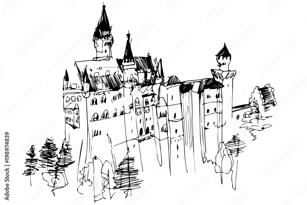 vector sketch of a high medieval castle
