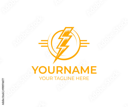 Electrical lightning and flash, logo template. Electric thunder, power, energy and light, vector design. Lightning electricity, illustration