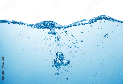 water surface with splash and air bubbles on white background