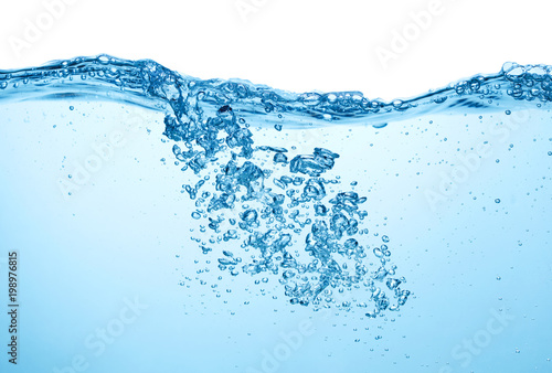 water surface with splash and air bubbles on white background