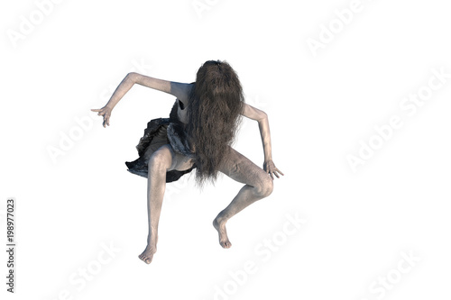 3D Illustration of a girl Ghost like in Japanese horror movies, Halloween witch