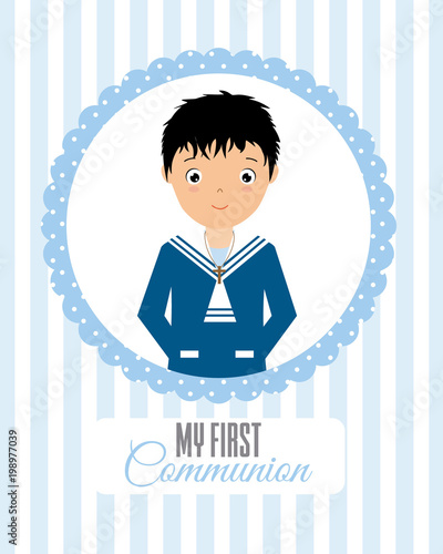 my first communion boy. card boy dressed in communion