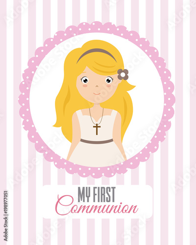 my first communion girl. card girl dressed in communion