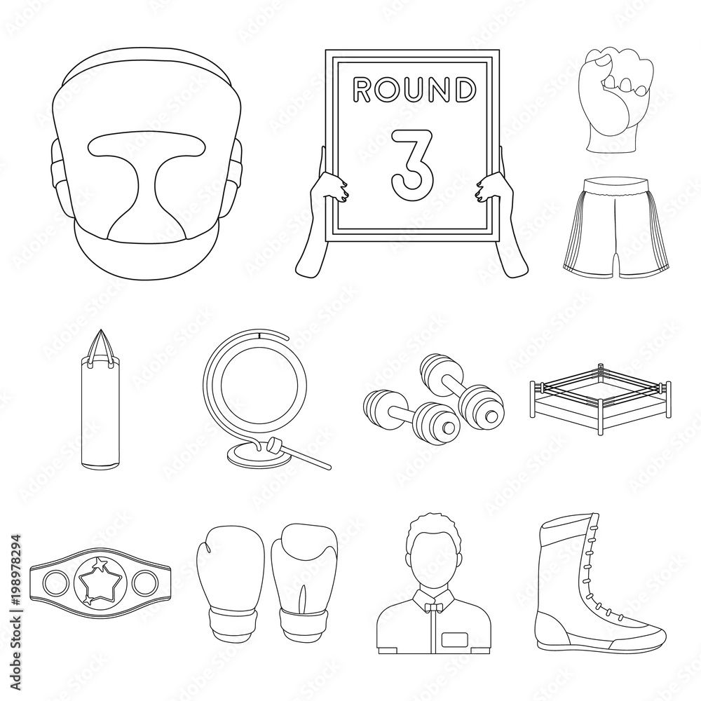 Boxing extreme sports outline icons in set collection for design. Boxer and  attributes vector symbol stock web illustration. Stock Vector | Adobe Stock