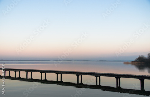 Panorama  footbridge  and quiet scene on the lake in the north  Germany