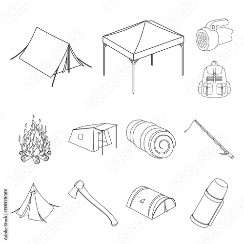 Different kinds of tents outline icons in set collection for design. Temporary shelter and housing vector symbol stock web illustration.