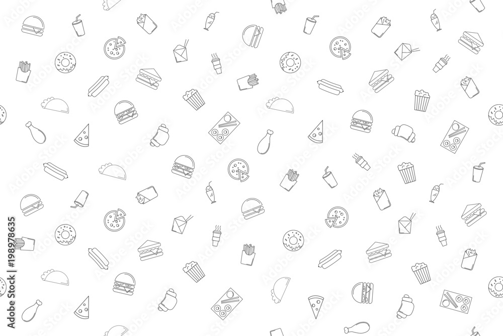 Vector fast food pattern. Fast food seamless background Stock Vector |  Adobe Stock