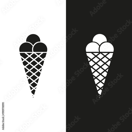 Ice Cream icon. Black ice on a white background and white ice on a black background
