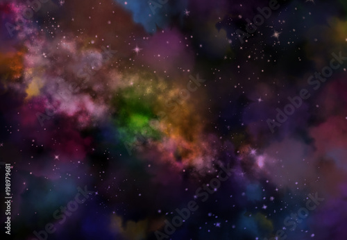 Star field in galaxy space with nebulae  abstract watercolor digital art painting for texture background