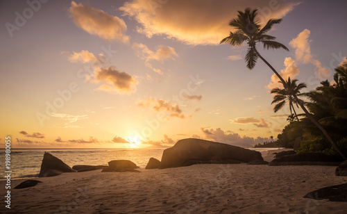 Amazing sunrise on Seychelles island